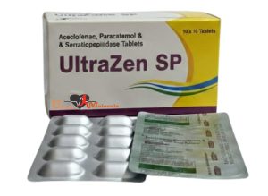 UltraZen SP Tablet Contains Aceclofenac 100mg,Serratiopeptidase 15mg, Paracetamol 325mg Tablets